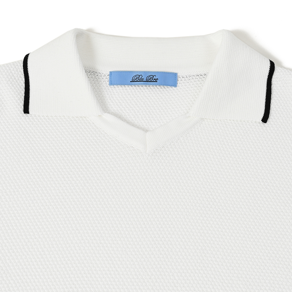 鹿の子編みスキッパーTシャツ　ホワイト