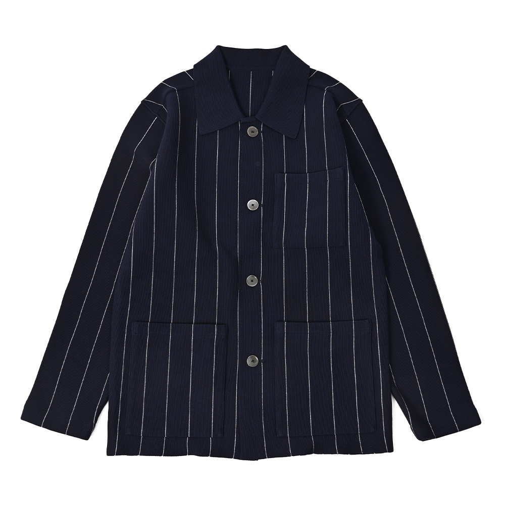 ストライプ フレンチカバーオールミラノリブジャケット ネイビー