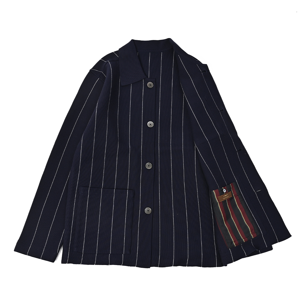 ストライプ フレンチカバーオールミラノリブジャケット ネイビー