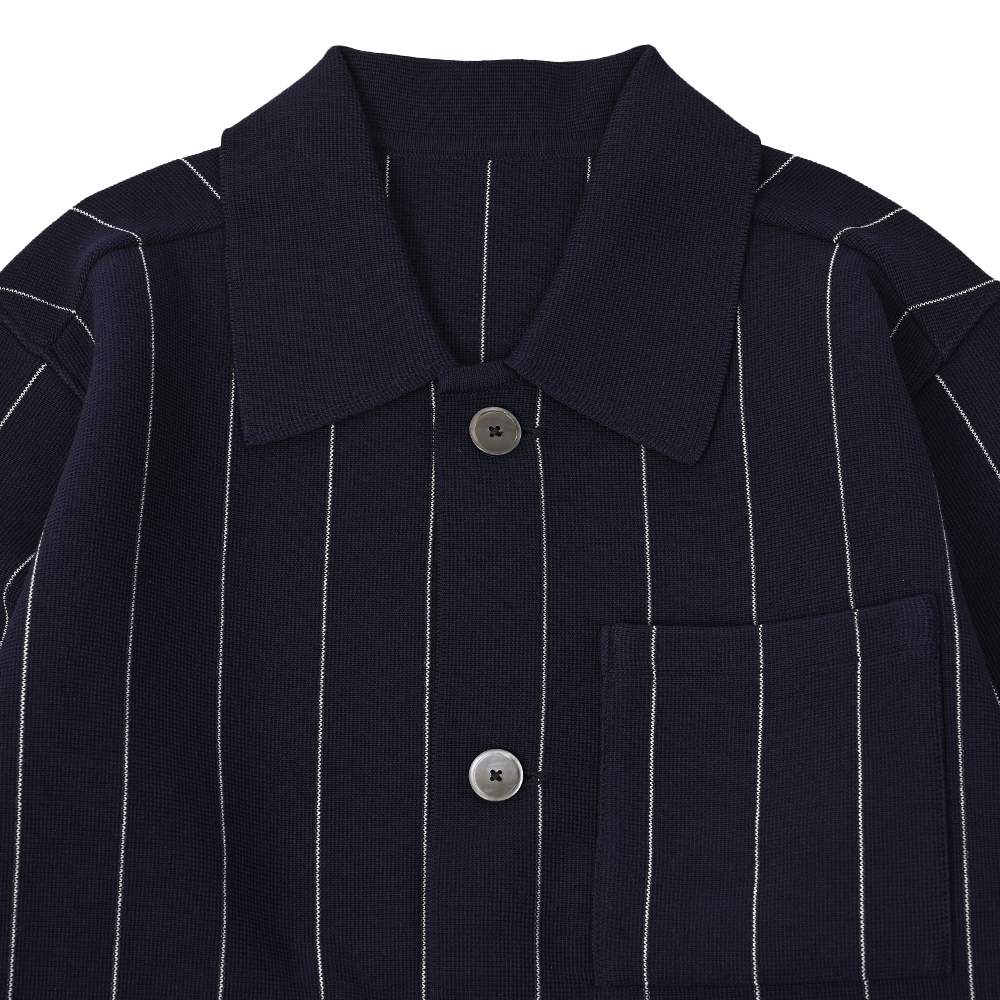 ストライプ フレンチカバーオールミラノリブジャケット ネイビー