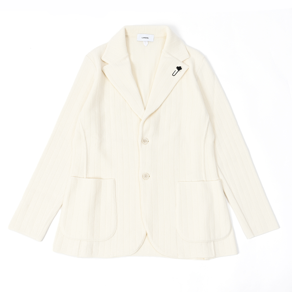 <美品> LARDINI ホワイト ウール ニットジャケット　サイズS ホワイト メリノウール カシミヤ ニットジャケット トラディショナル