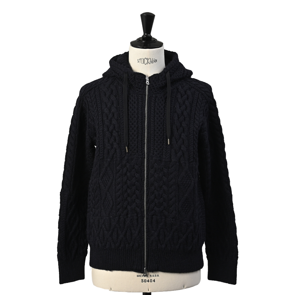 Complex cable knit Hooded Zip up ミッドナイトネイビー Traditional