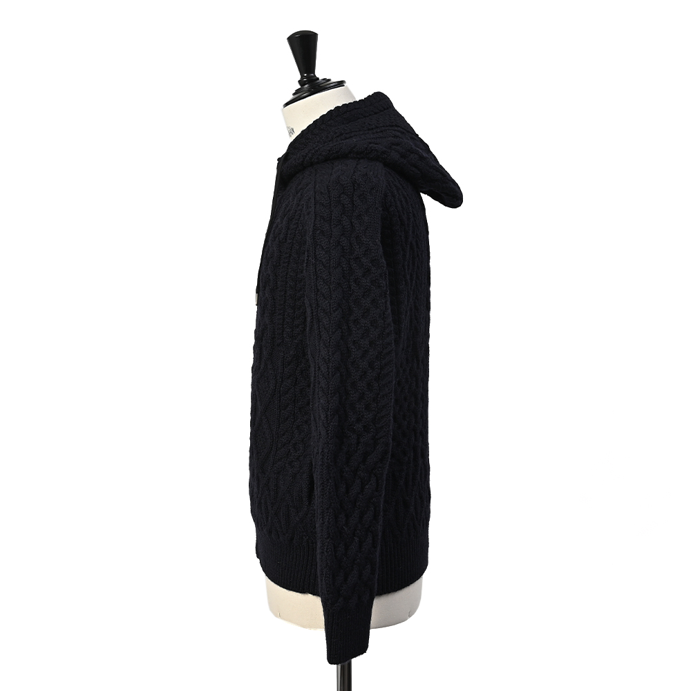 Complex cable knit Hooded Zip up ミッドナイトネイビー Traditional