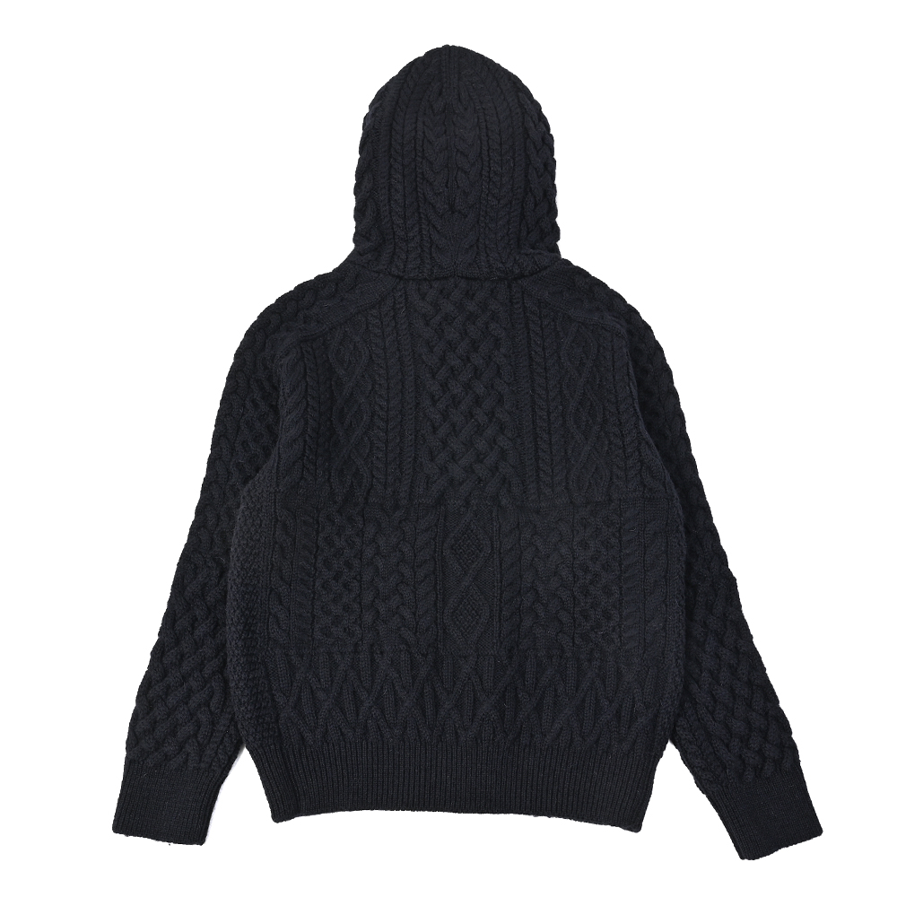Complex cable knit Hooded Zip up ミッドナイトネイビー Traditional