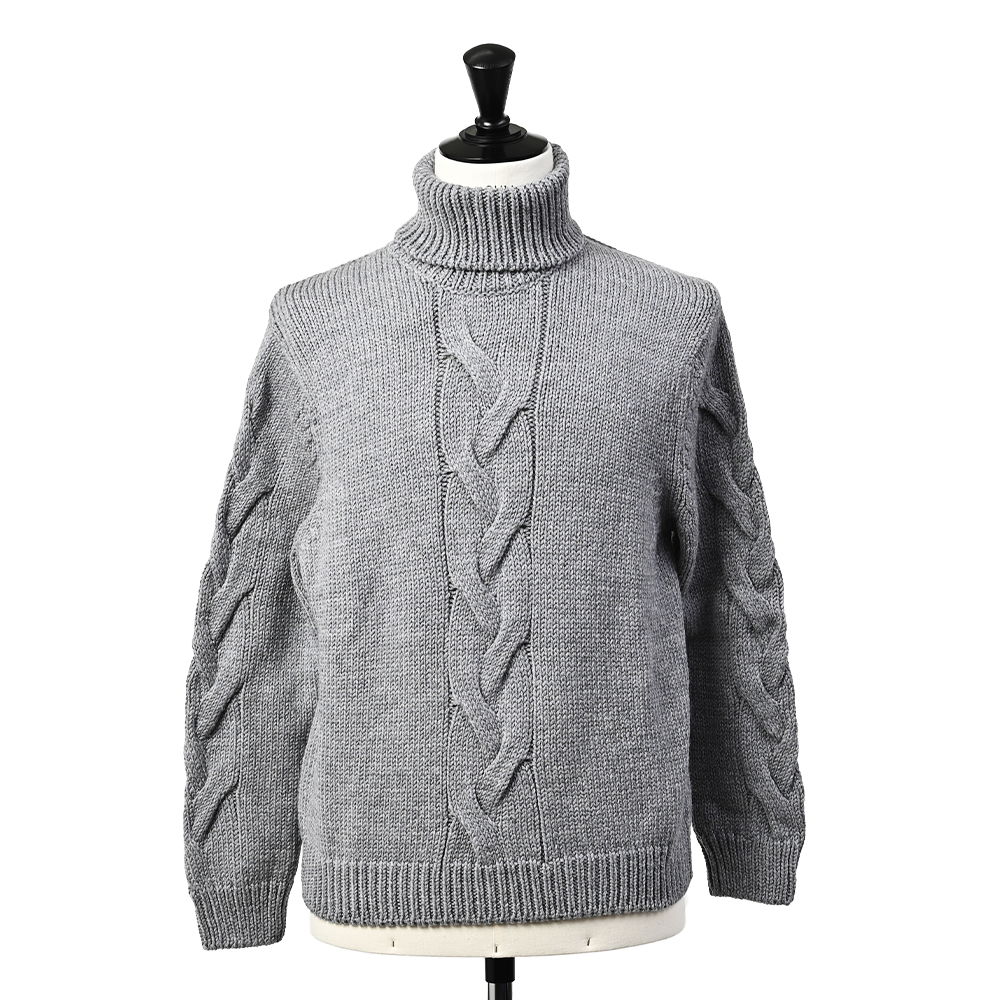 ケーブルタートルネックニット グレー トラディショナルスタンダード