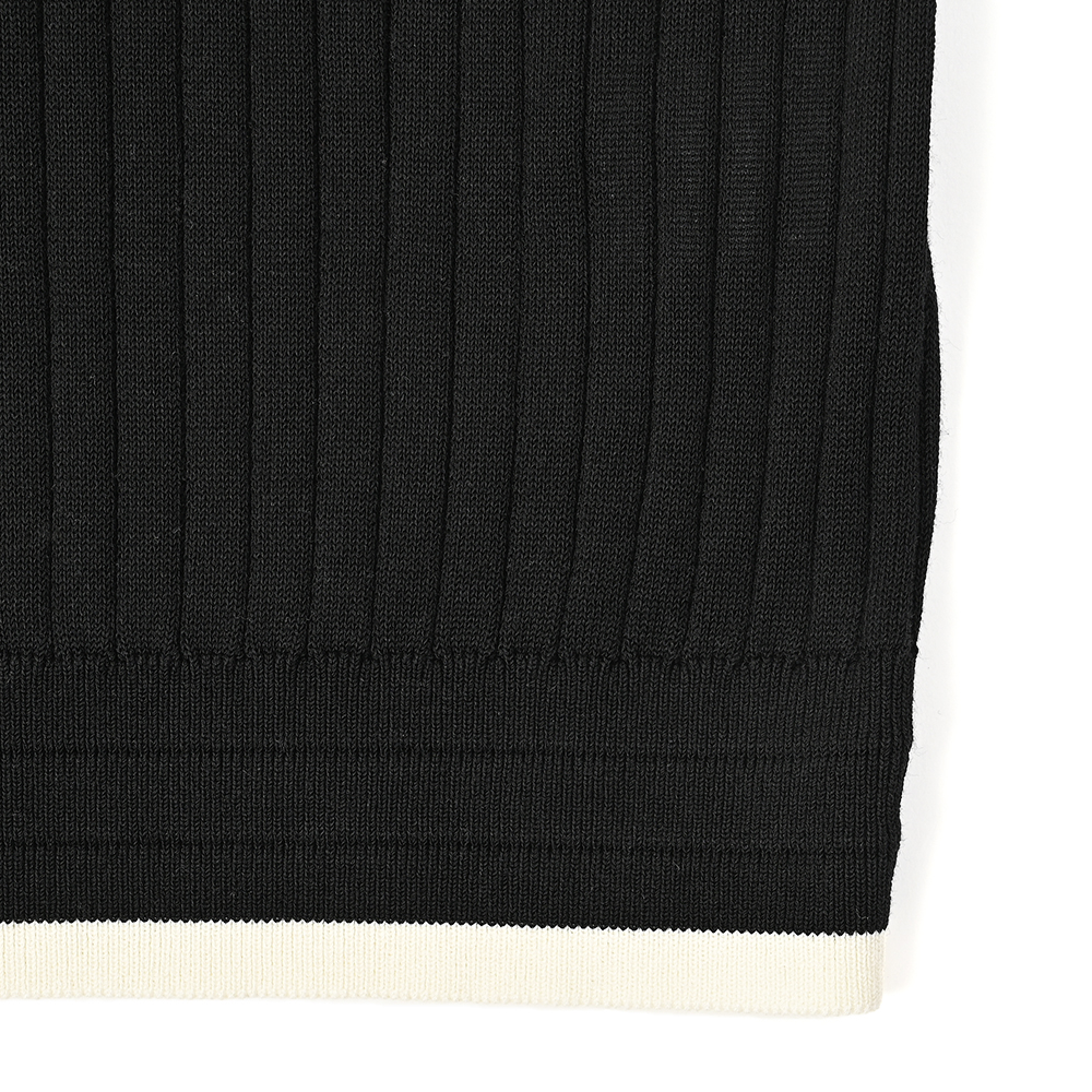 バイカラー5分袖クルーネックニット ブラック×ホワイト