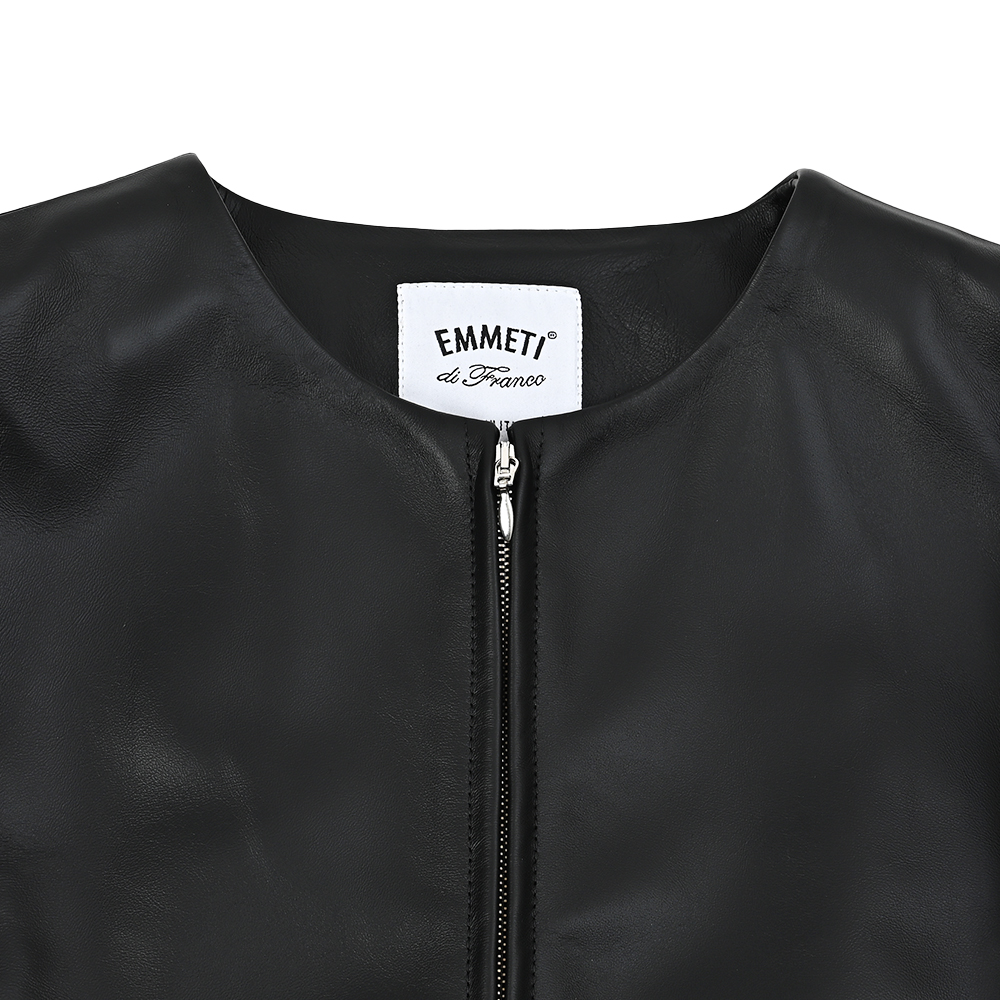 レザーノーカラージャケット ブラック トラディショナルスタンダード