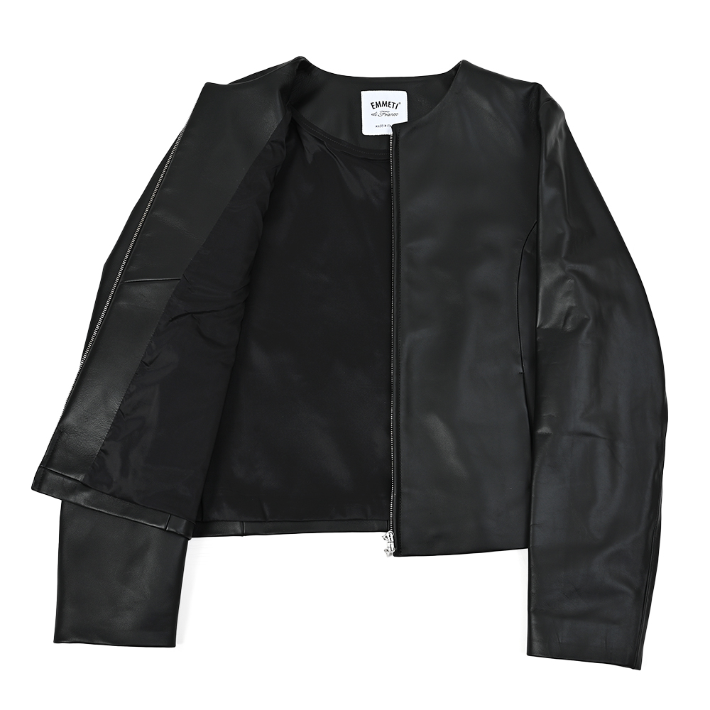 レザーノーカラージャケット ブラック トラディショナルスタンダード