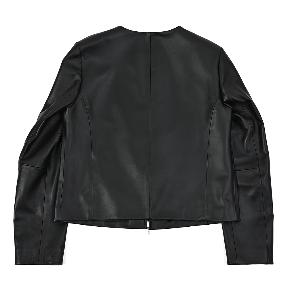 未使用級】【UNTITLED】ノーカラー 羊革 レザージャケット ブラック 未