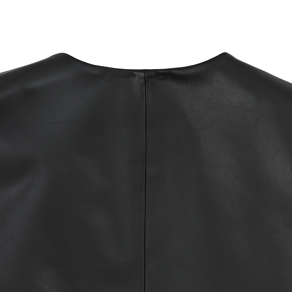 レザーノーカラージャケット ブラック トラディショナルスタンダード