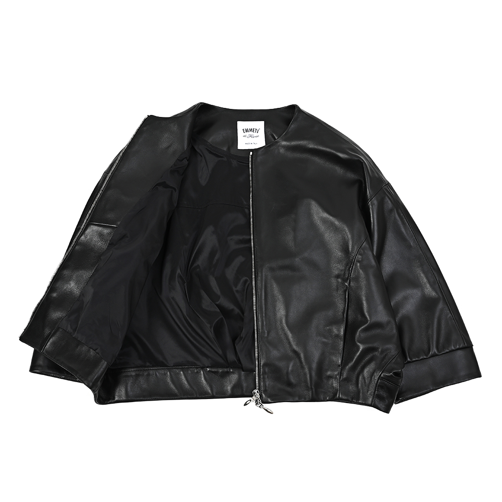 レザーノーカラージャケット ブラック トラディショナル