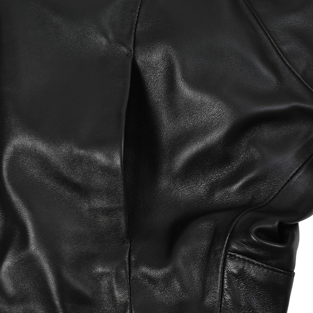 レザーノーカラージャケット ブラック トラディショナルスタンダード