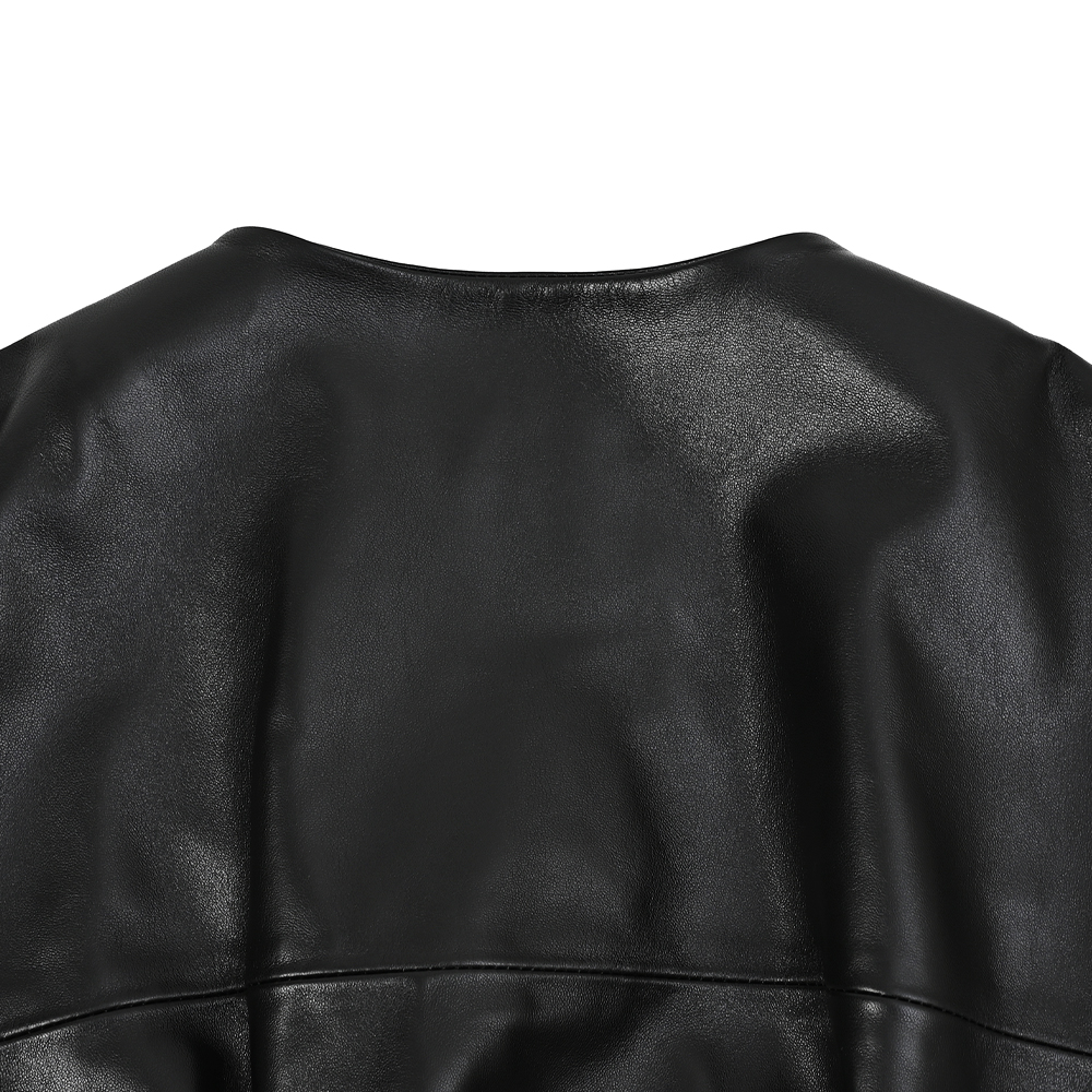 レザーノーカラージャケット ブラック トラディショナル