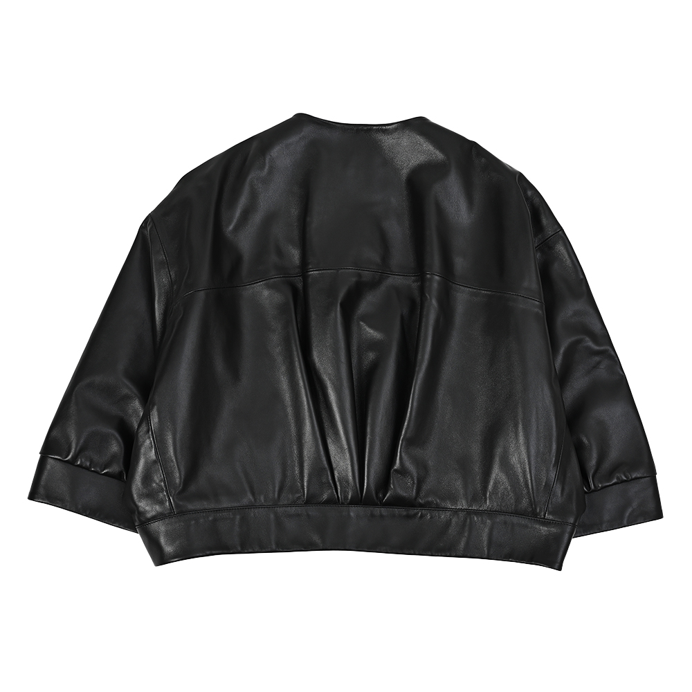 レザーノーカラージャケット ブラック トラディショナル