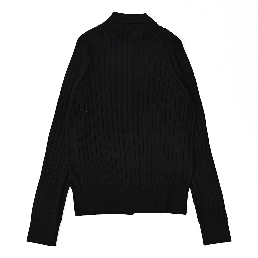 ワイドリブエクストラファインメリノウール×シルク襟付きカーディガン